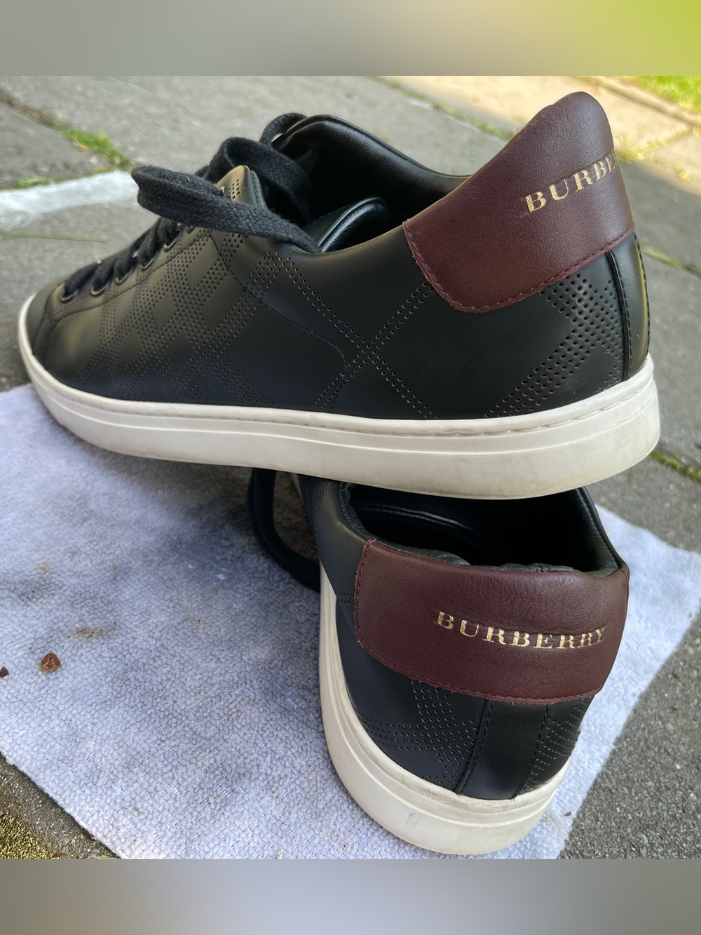 Burberry Black Leather Sneakers with Red Heel Tab